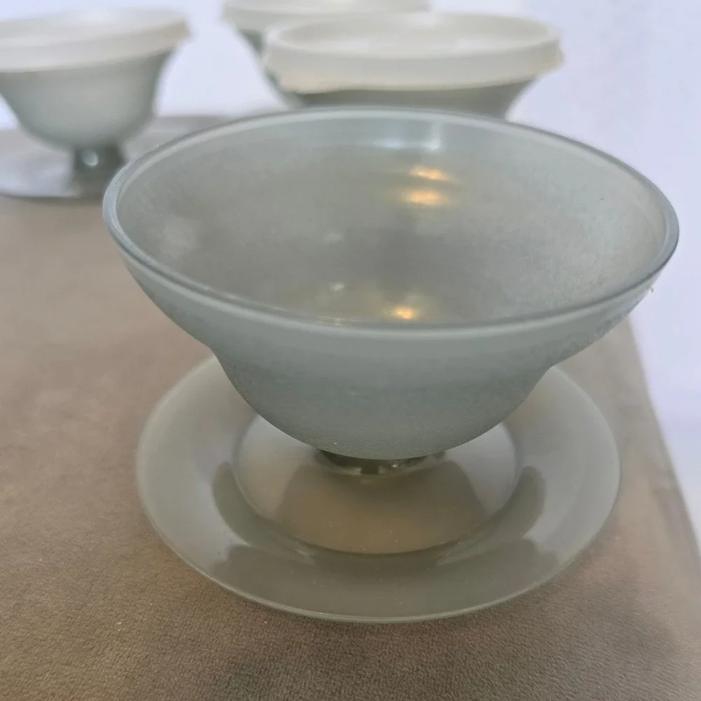 Vintage Tupperware Smoky Gray Footed Dessert Sherbet Cups with Lids Set of 4 733